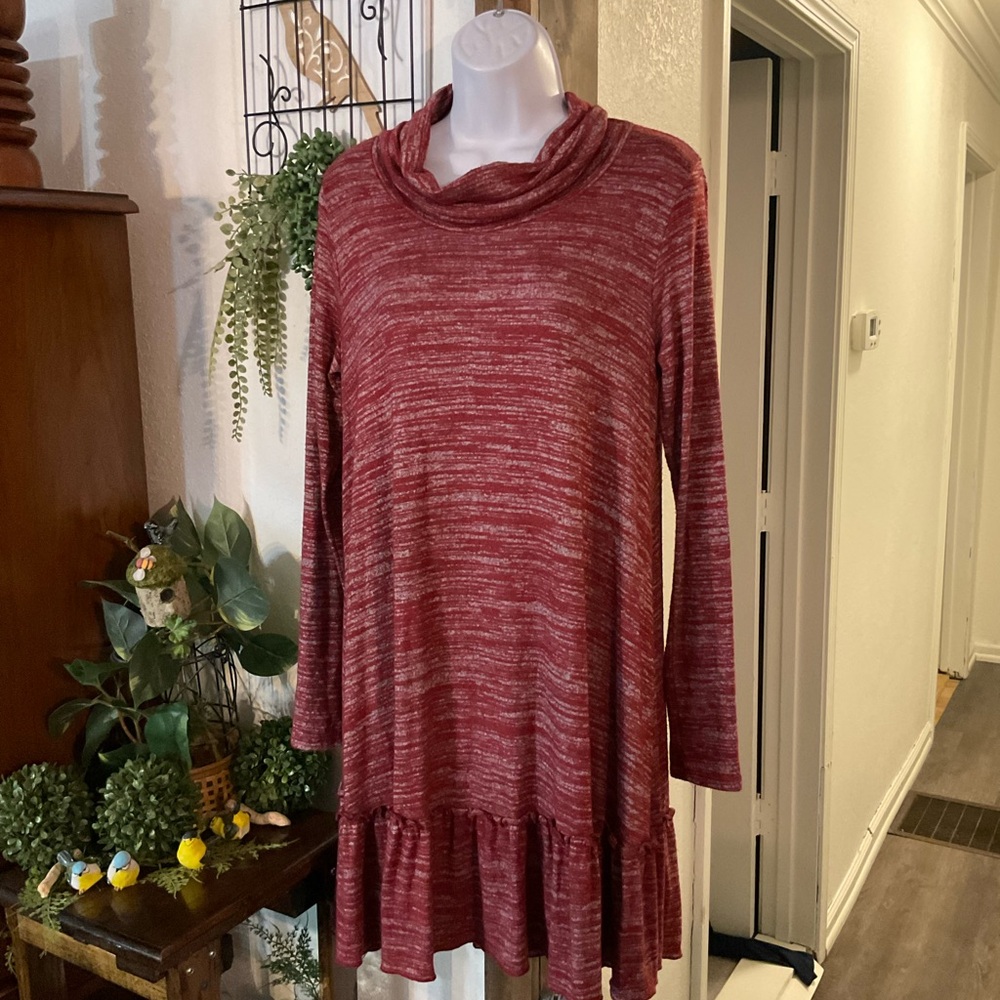 Bellamie Maroon and White Knit Fabric dress